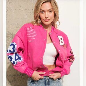 NEW blue b Brown & Cream Embroidered Two Tone Varsity Western Motif Jacket Coat